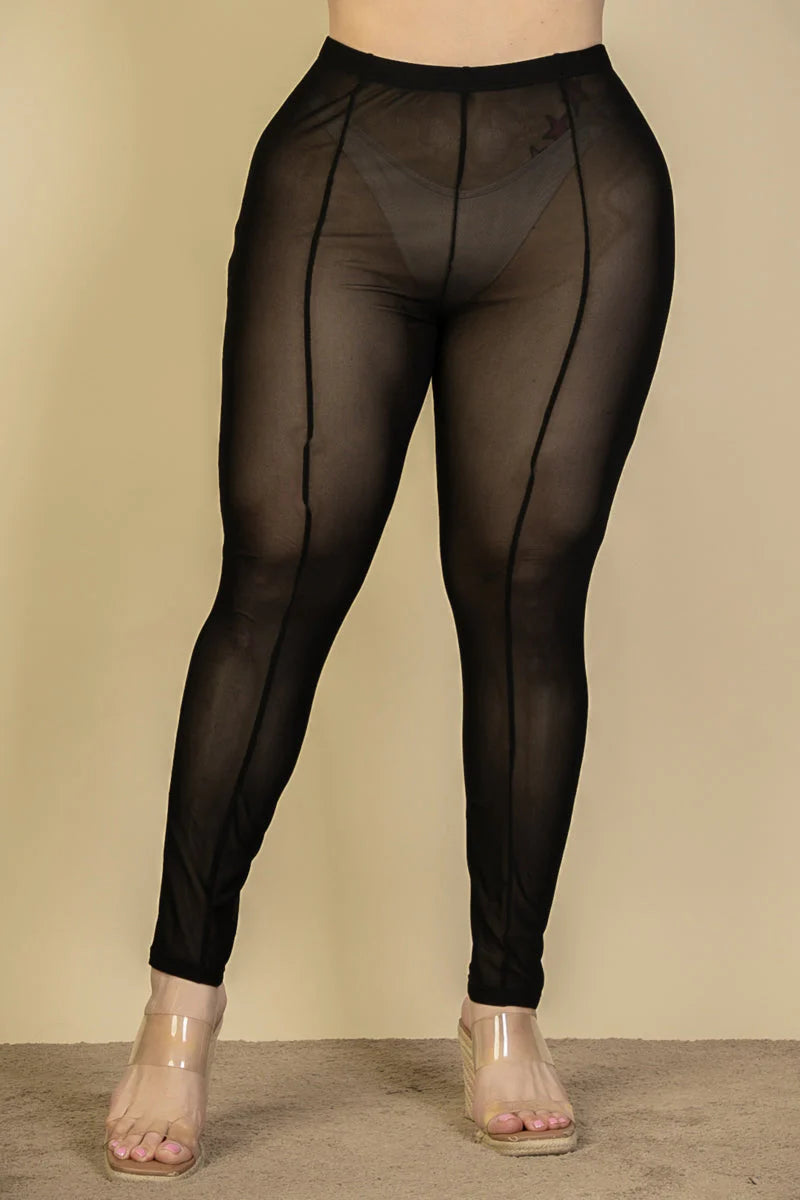 Plus Size Seam Front High Waist Mesh Leggings (CAPELLA)