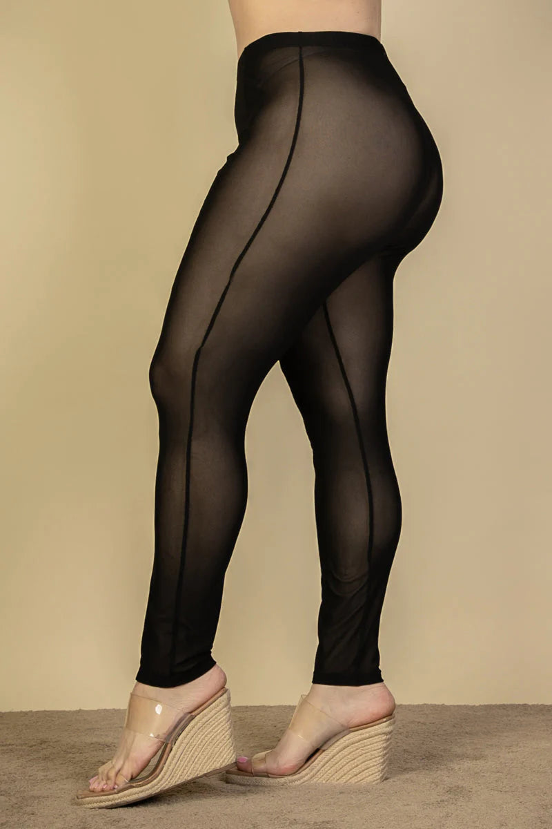 Plus Size Seam Front High Waist Mesh Leggings (CAPELLA)