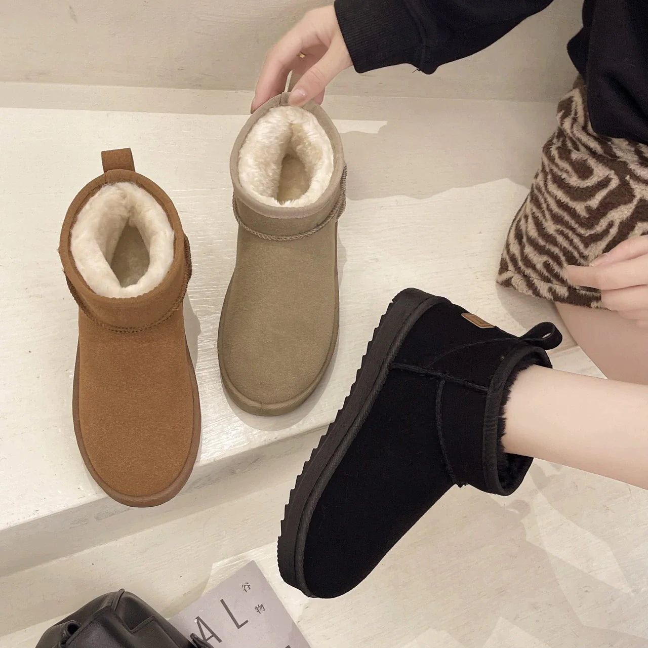 Snow Boots Women'S Short Tube Thickened Cotton Shoes Non-Slip Winter New Shoes Student Women'S Shoes 2022 Black Boots