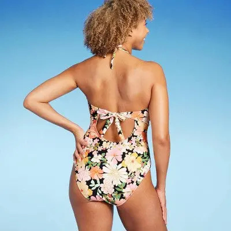 Shade & Shore Women'S Bandeau One Piece Swimsuit Keyhole Back Tie Swimwear