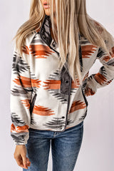 Gray Western Aztec Snap Buttoned Fleece Jacket