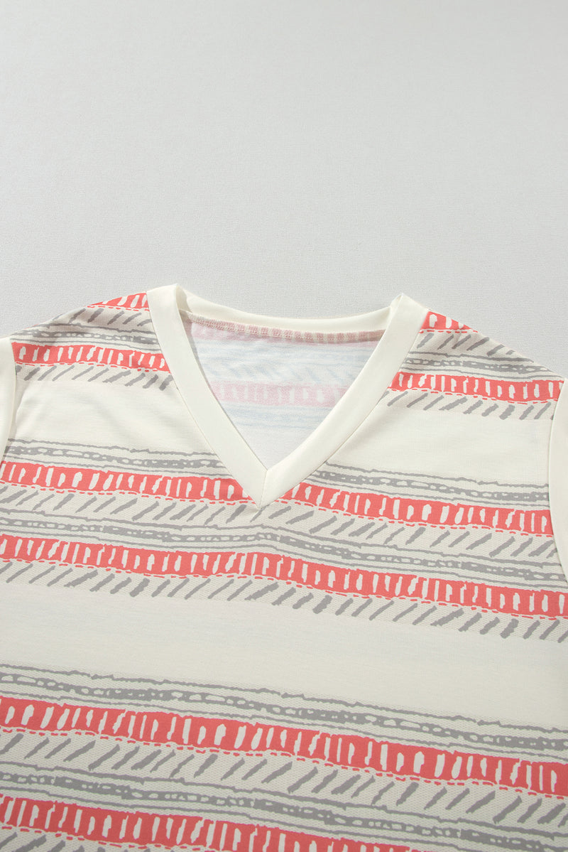 Beige Western Striped Print Casual Tank 2pcs Outfit