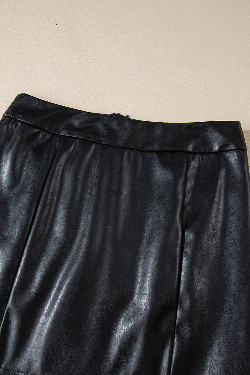 Black PU Leather Side Slits Slim Fit High Waist Mini Skirt