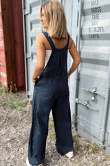 Sail Blue Plaid Print Buttoned Pocketed High Waist Overall