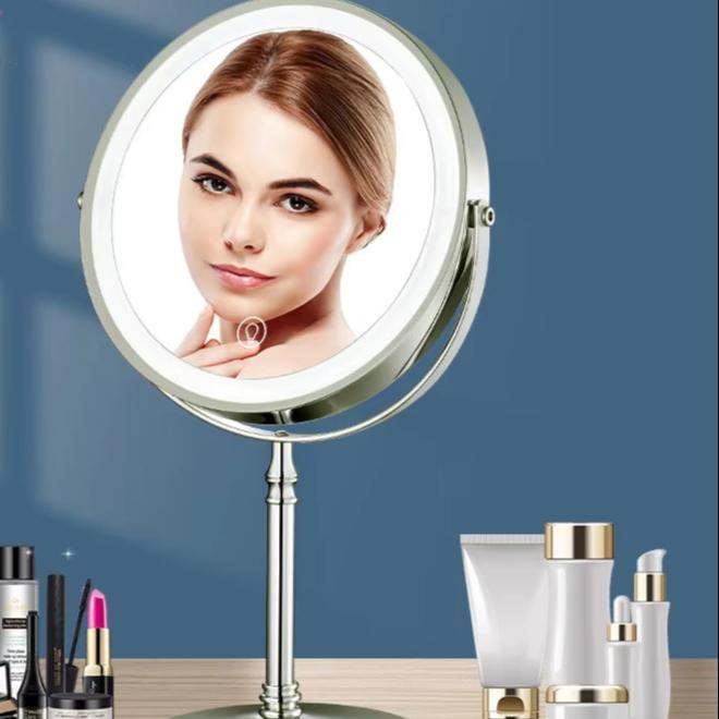 8 Inch Gold Makeup Mirror with Light USB Charging 10X Magnifying Vanity Mirror Backlit Adjustable Light Standing Cosmetic Mirror