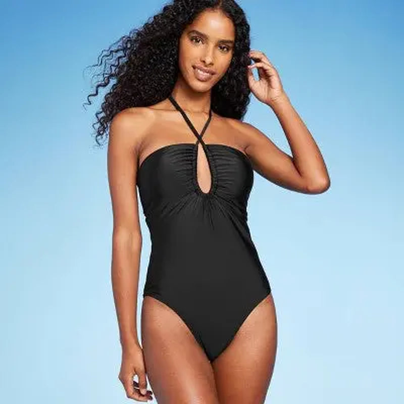 Shade & Shore Women'S Bandeau One Piece Swimsuit Keyhole Back Tie Swimwear