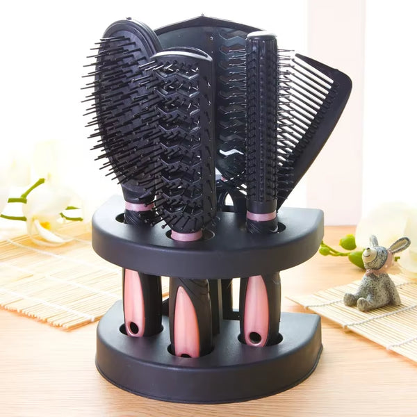 5-Pack Comb Brush Set with Mirror Hair Brush Holder Professional Massage Comb Cosmetic Hair Styling Tool Set