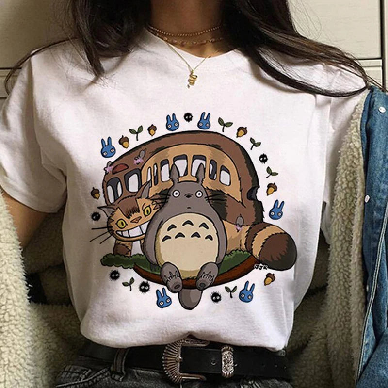 Studio Ghibli Spirited Away Hayao Miyazaki Kawaii Print T-Shirt Women Harajuku Aesthetic Tshirt White Tops Anime Female T Shirt