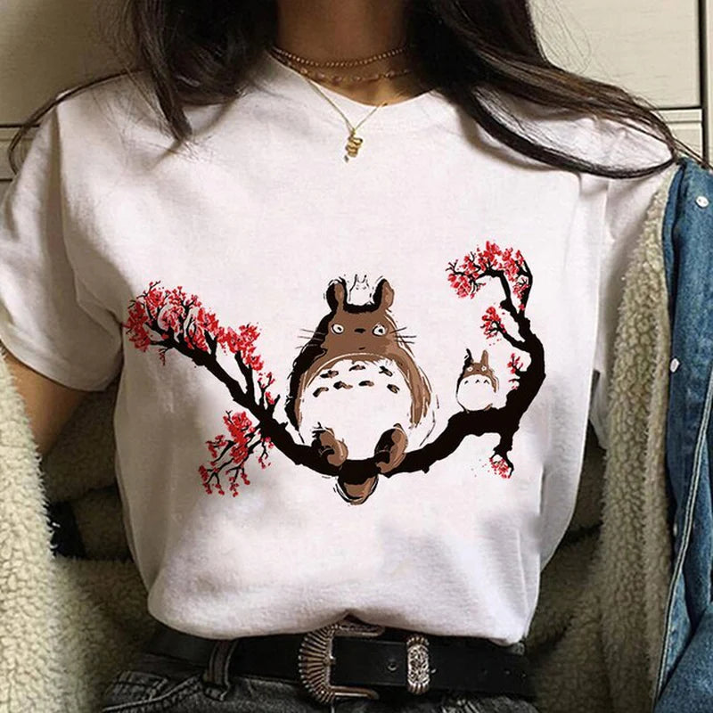 Studio Ghibli Spirited Away Hayao Miyazaki Kawaii Print T-Shirt Women Harajuku Aesthetic Tshirt White Tops Anime Female T Shirt