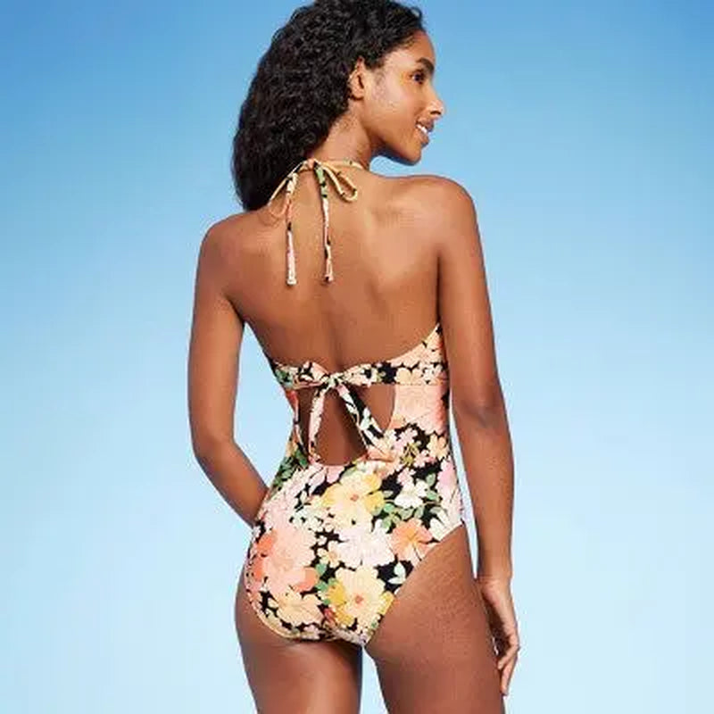 Shade & Shore Women'S Bandeau One Piece Swimsuit Keyhole Back Tie Swimwear