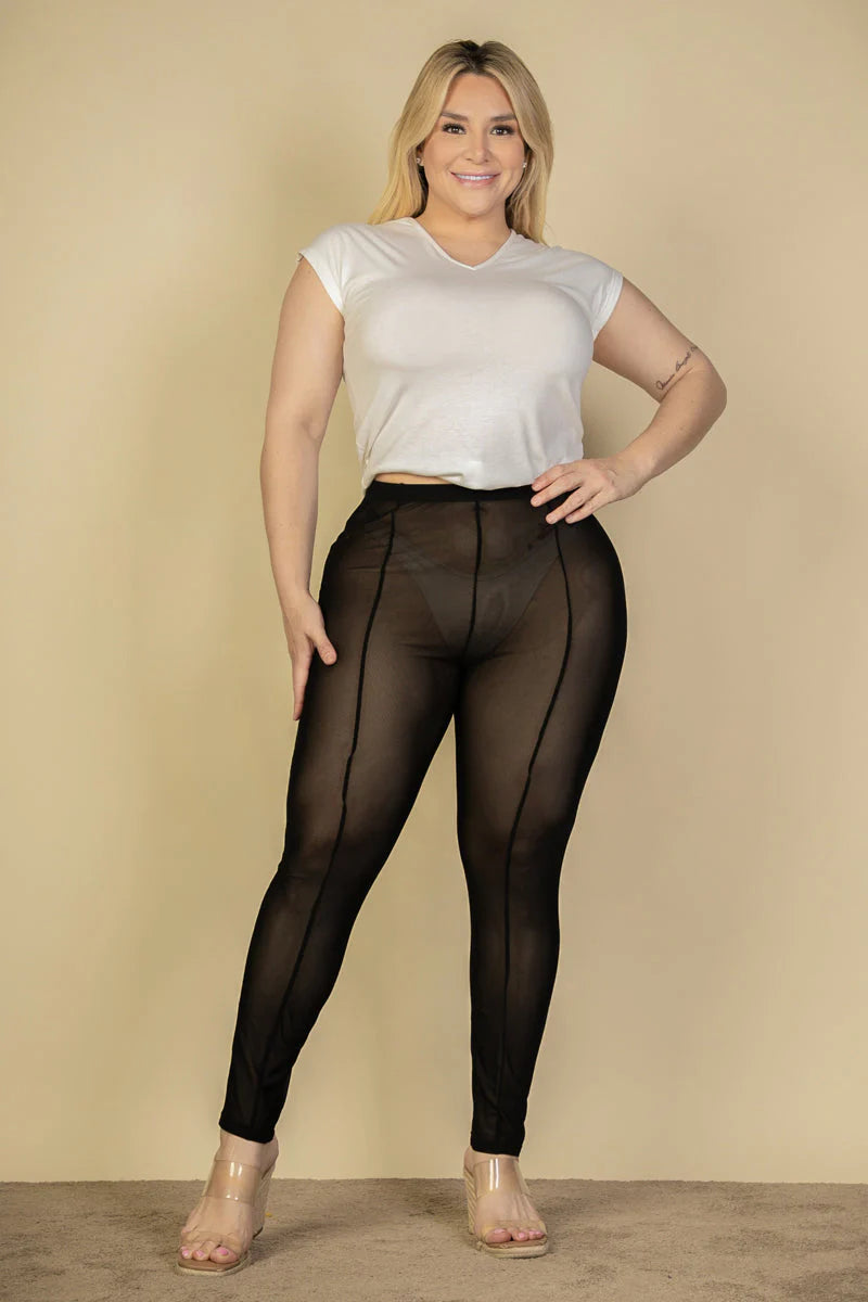 Plus Size Seam Front High Waist Mesh Leggings (CAPELLA)