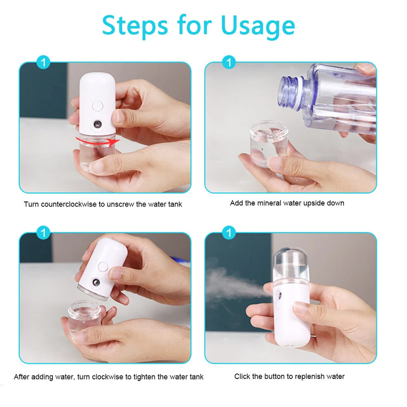 USB Mist Facial Sprayer Humidifier Rechargeable Nebulizer Face Steamer Moisturizing Beauty Instruments Face Skin Care Tools