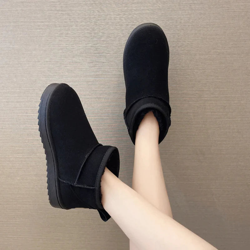 Snow Boots Women'S Short Tube Thickened Cotton Shoes Non-Slip Winter New Shoes Student Women'S Shoes 2022 Black Boots