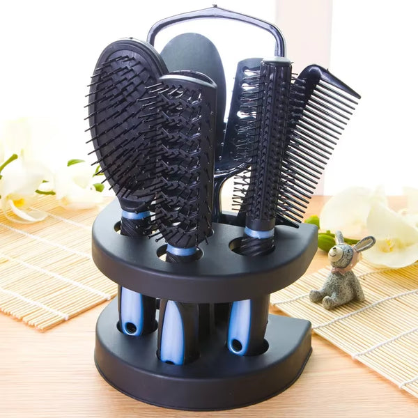 5-Pack Comb Brush Set with Mirror Hair Brush Holder Professional Massage Comb Cosmetic Hair Styling Tool Set