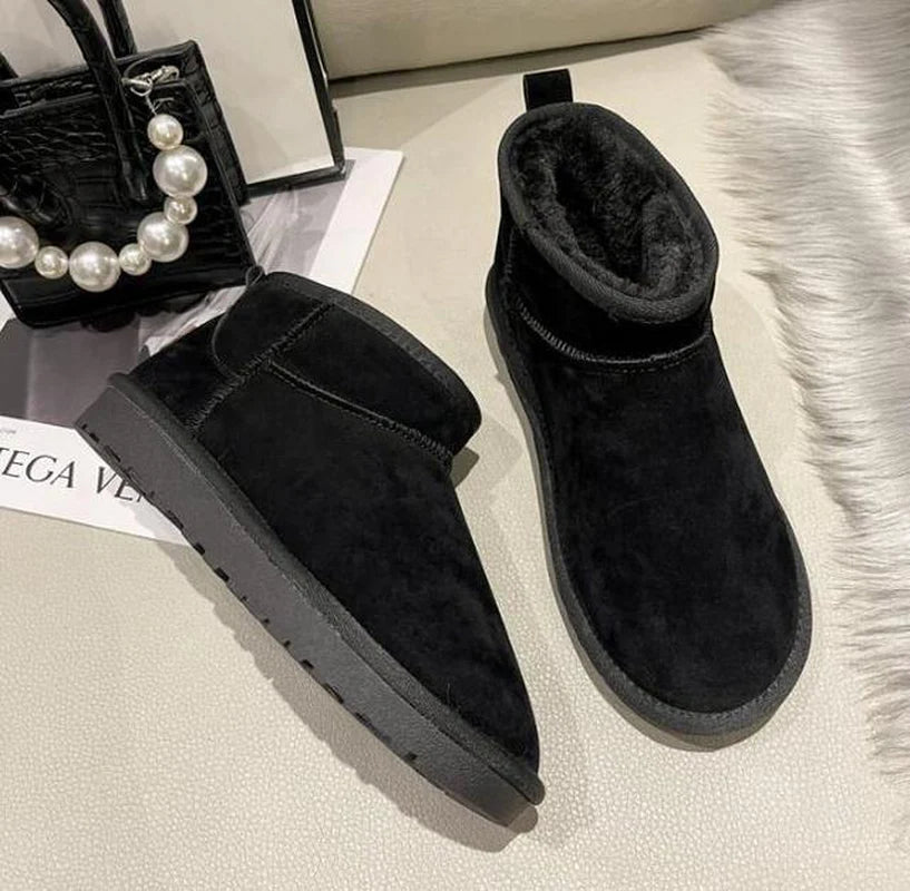 Snow Boots Women'S Short Tube Thickened Cotton Shoes Non-Slip Winter New Shoes Student Women'S Shoes 2022 Black Boots