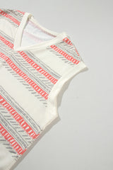 Beige Western Striped Print Casual Tank 2pcs Outfit