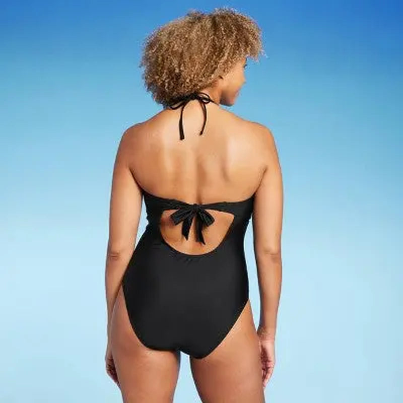 Shade & Shore Women'S Bandeau One Piece Swimsuit Keyhole Back Tie Swimwear