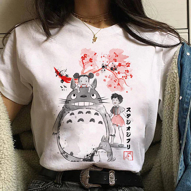 Studio Ghibli Spirited Away Hayao Miyazaki Kawaii Print T-Shirt Women Harajuku Aesthetic Tshirt White Tops Anime Female T Shirt